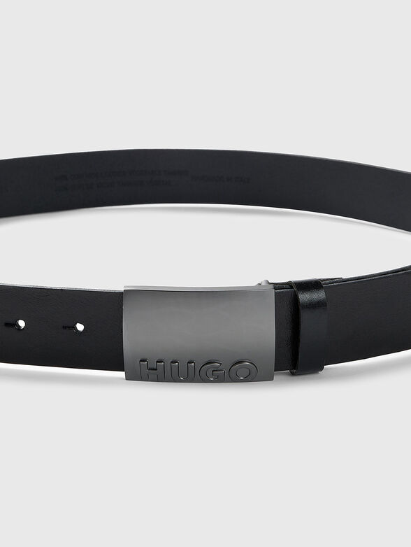 Leather belt with logo buckle - 4