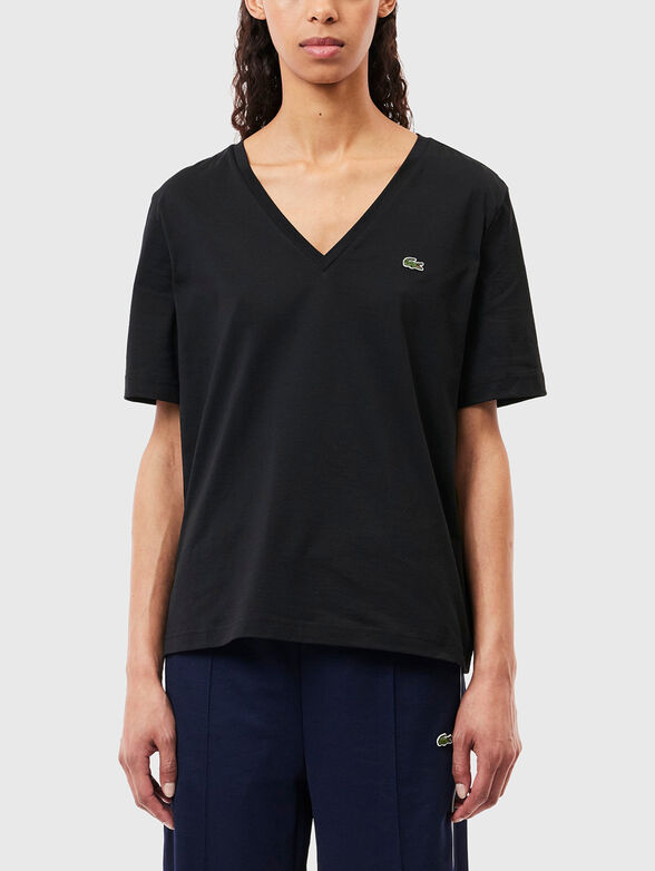 Black T-shirt with V-neck - 1