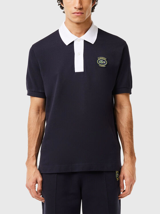 Navy polo shirt with contrast collar - 1