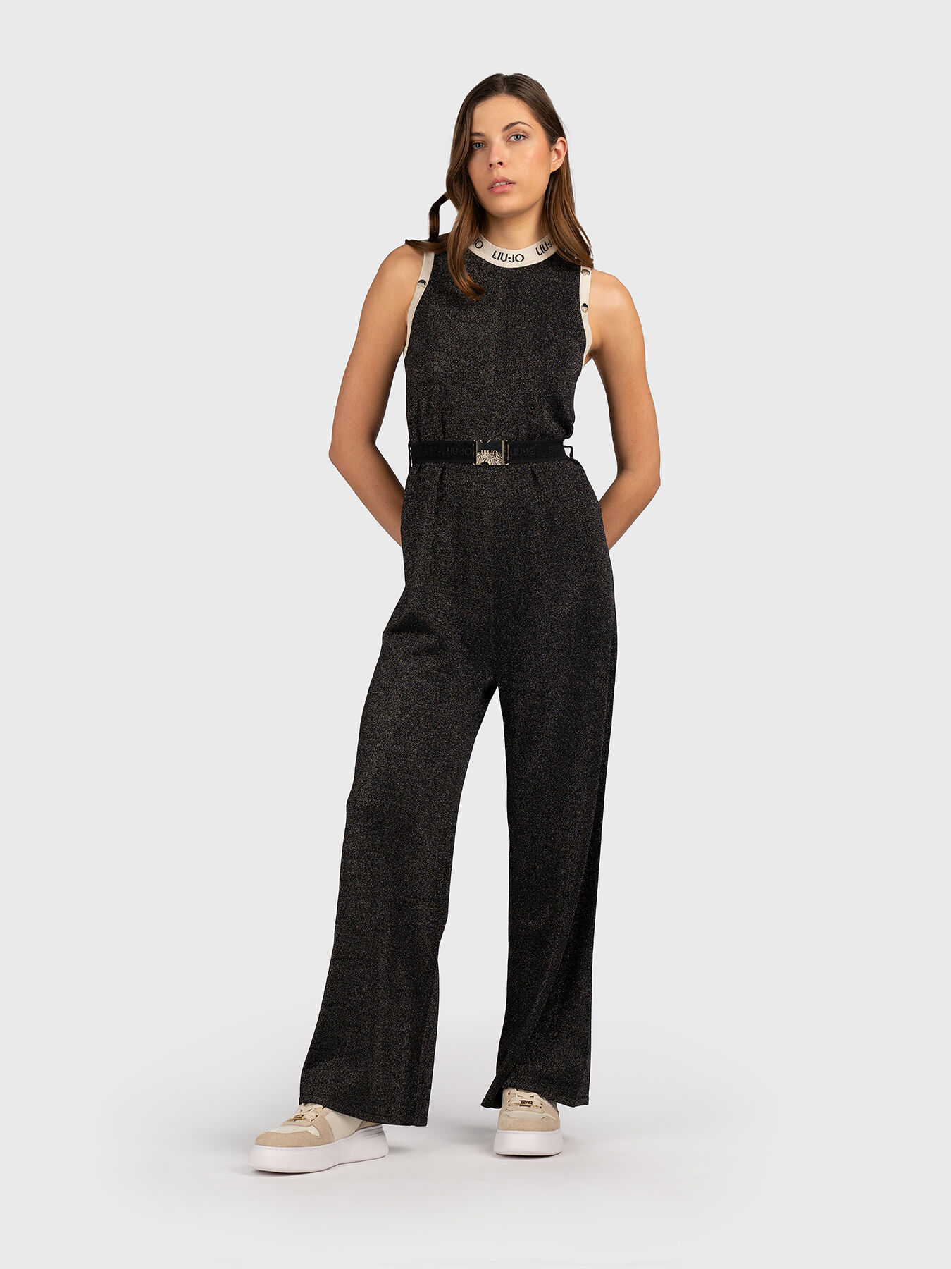 Shiny jumpsuit with logo details brand LIU JO Globalbrandsstore en