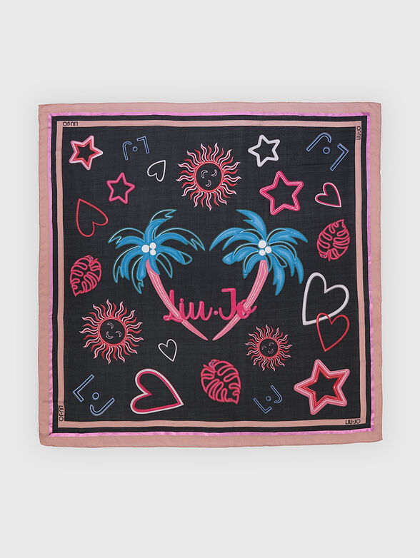 Black scarf with multicolor print - 2