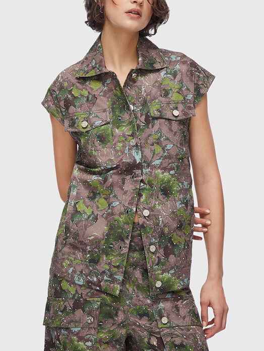 Floral print denim vest