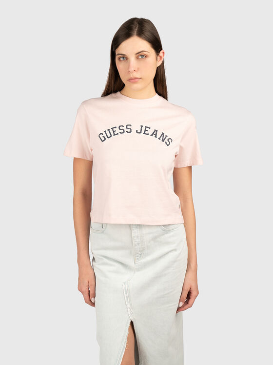 Тениска с овално деколте и лого принт - 1