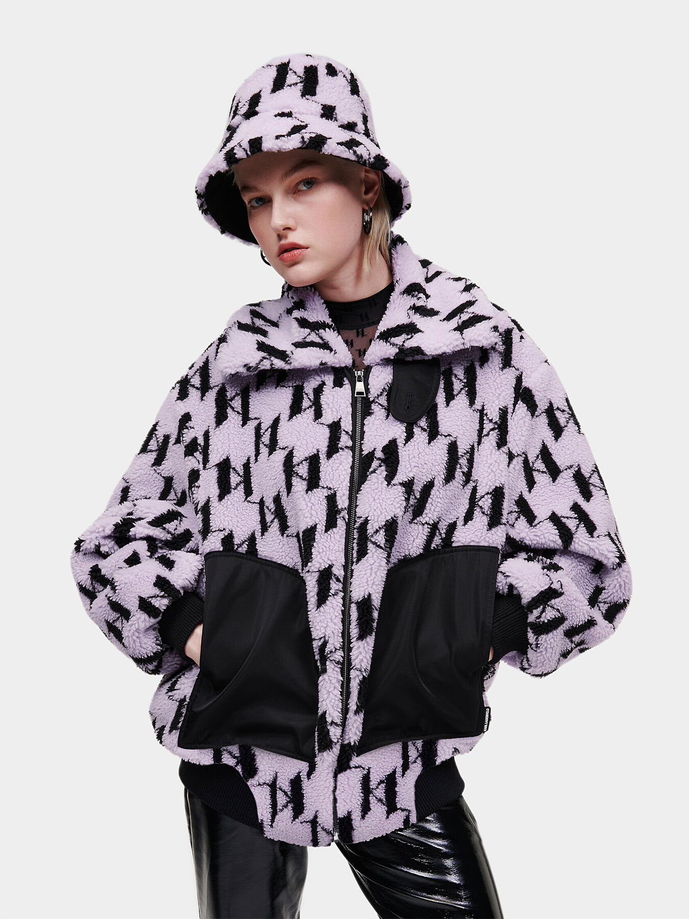 Eco fur bomber jacket with monogram print brand Karl