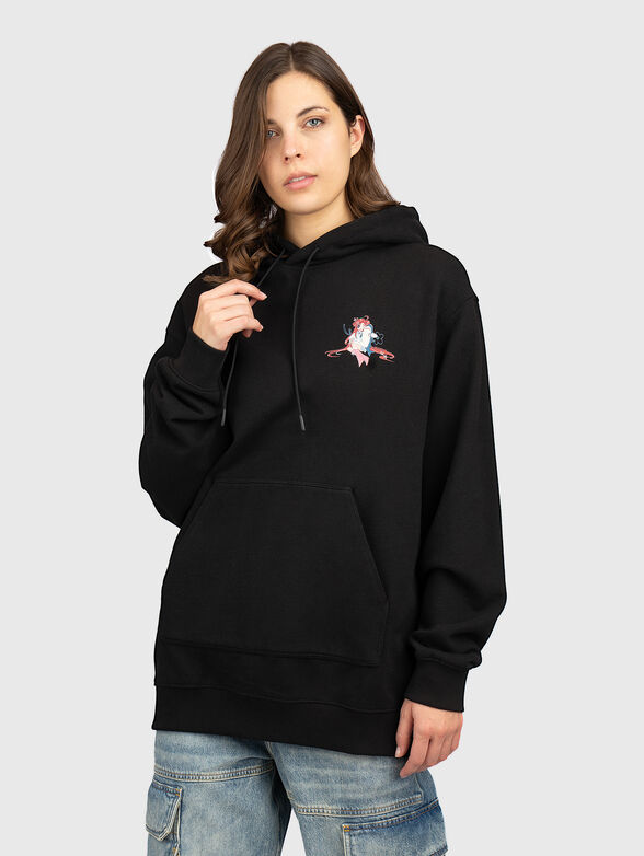 Cotton sweatshirt with hood and print - 1