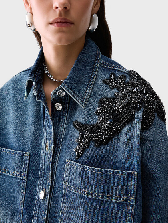 Denim overshirt with jewel embroidery - 4