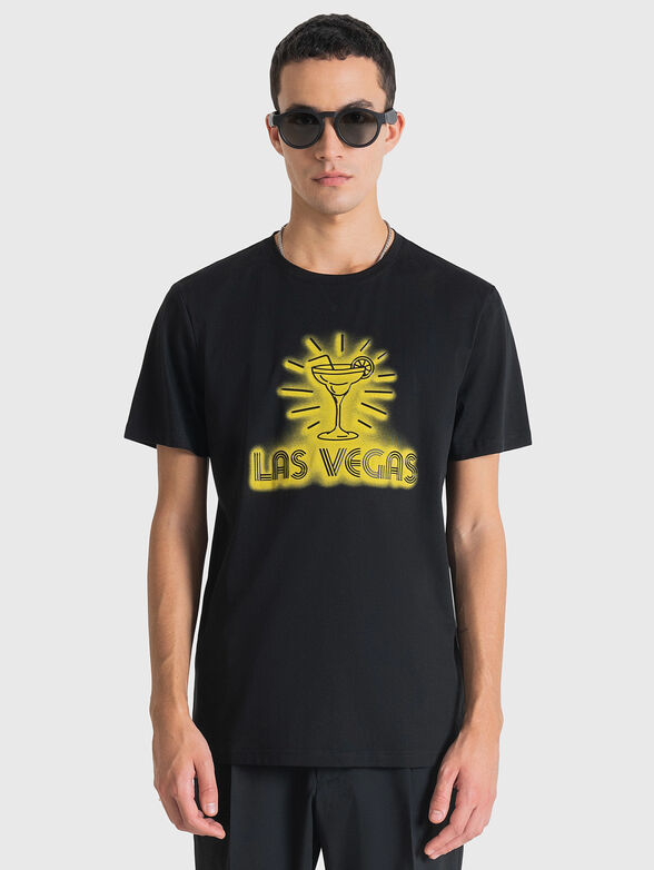 Black cotton T-shirt with contrаsting print - 1