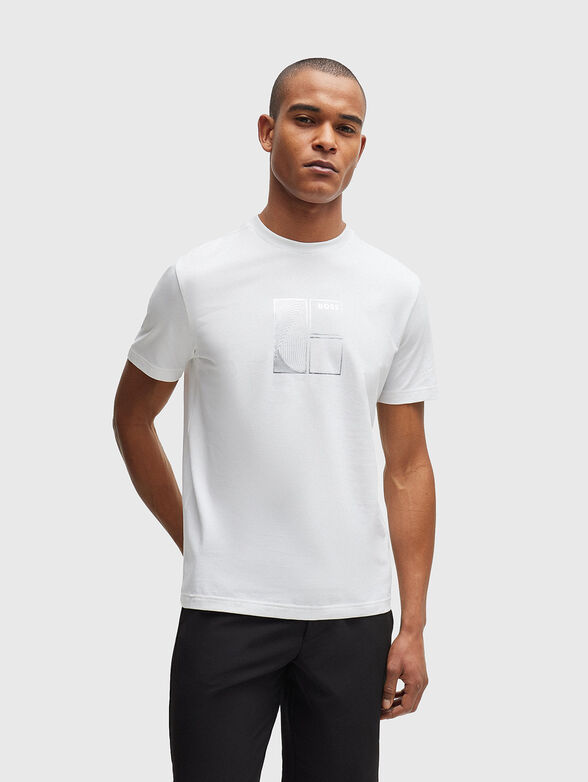 White cotton blend T-shirt with print - 1