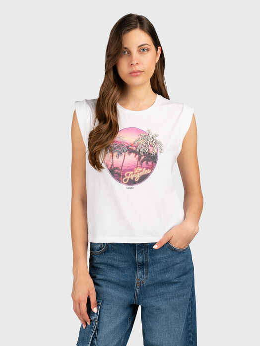 Sleeveless T-shirt with print