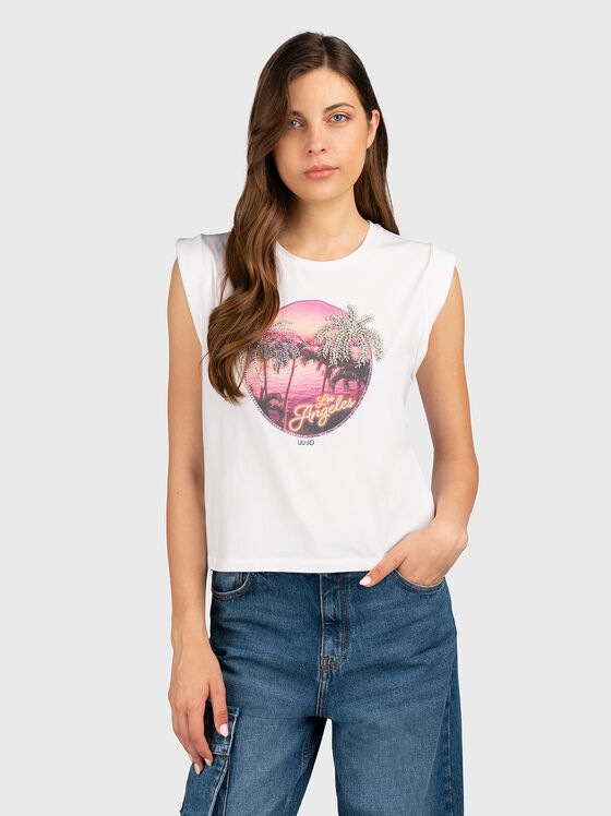 Sleeveless T-shirt with print - 1