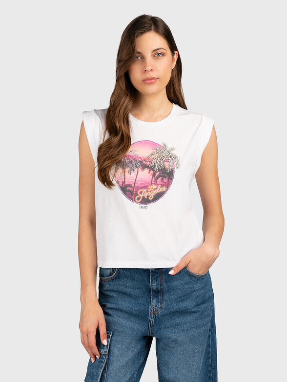 Sleeveless T-shirt with print - 1