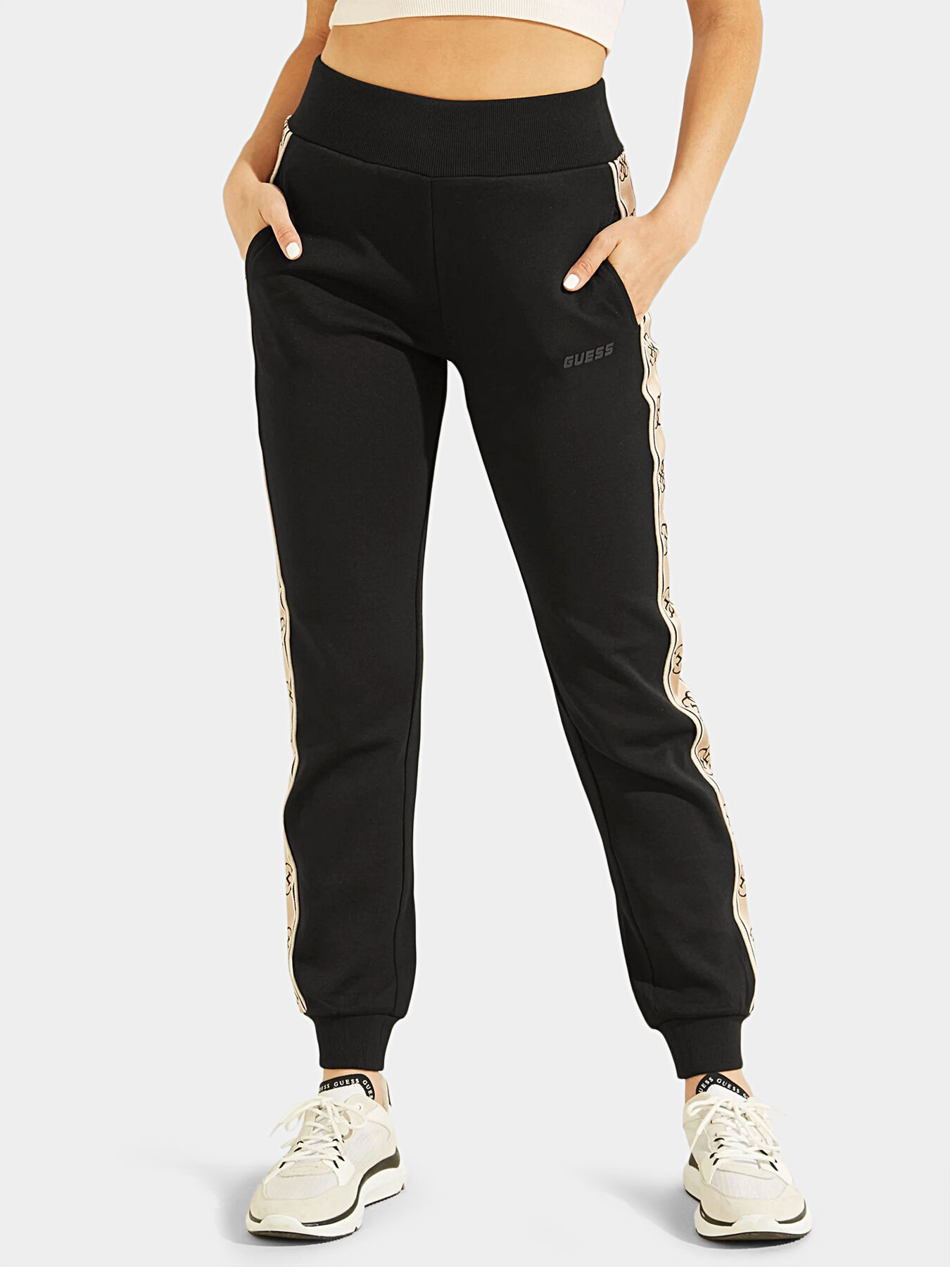BRITNEY black sports pants with logo straps brand GUESS Globalbrandsstore en