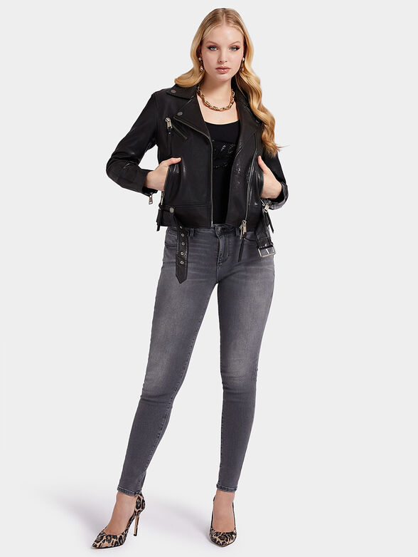 CAMILLE black leather jacket with belt - 2