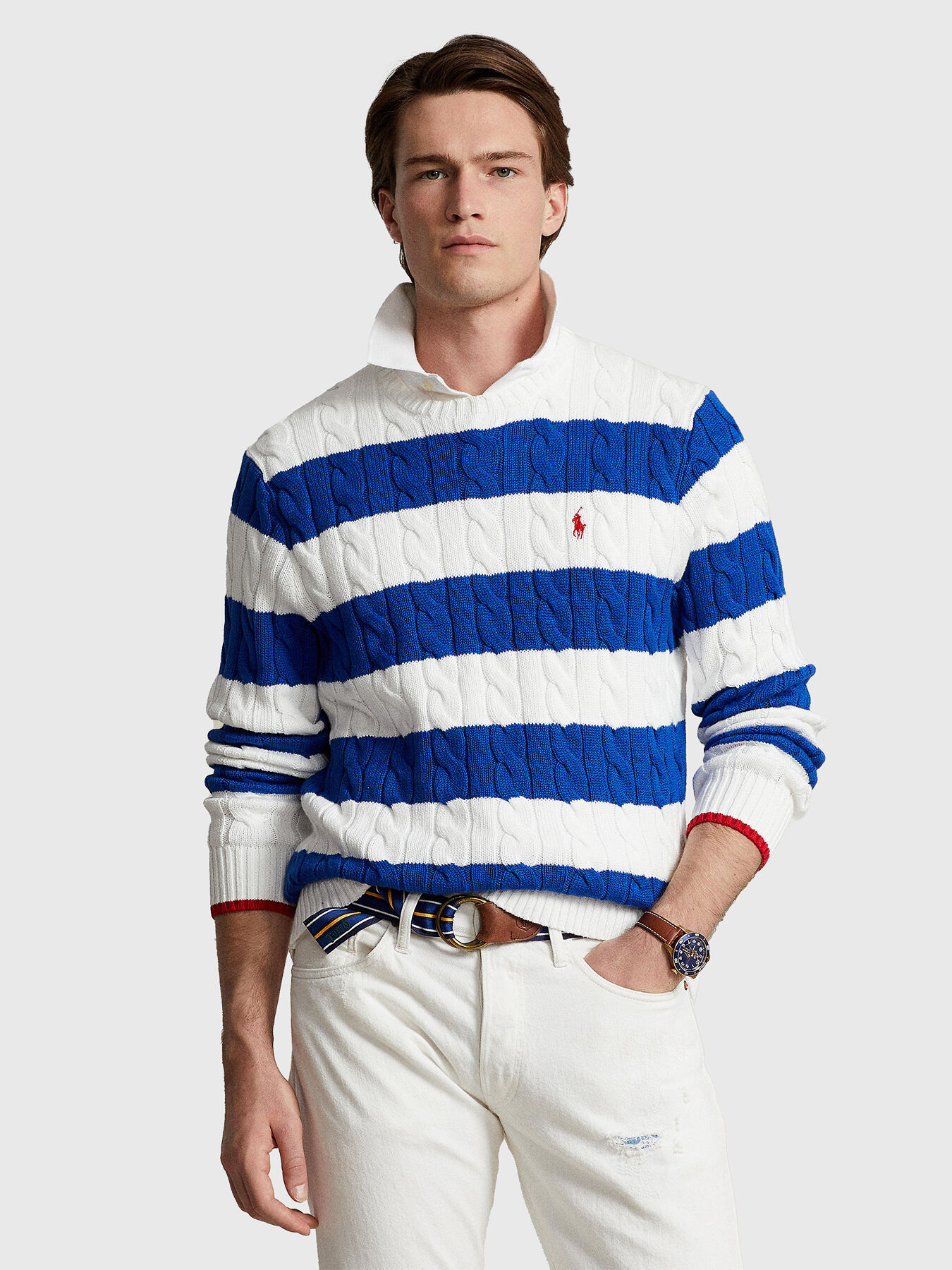 Striped cotton sweater cheap
