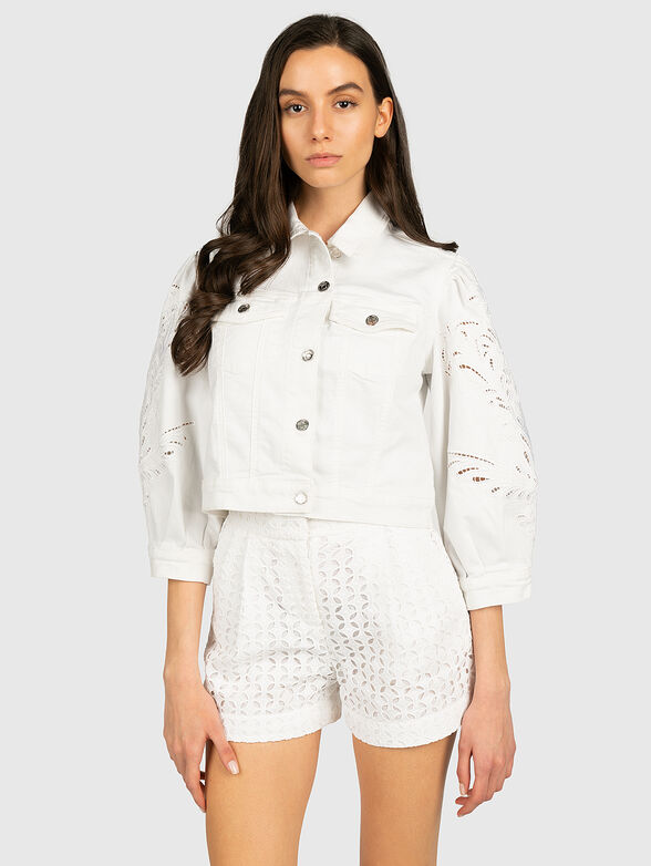 Denim jacket with openwork embroidery - 1