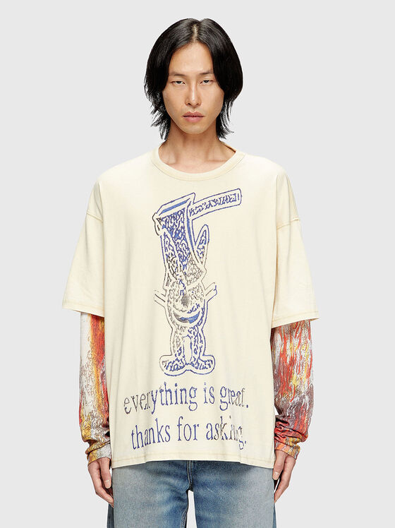 T-BOXT-DB-LS-RIB-T1 blouse with accent sleeves - 1