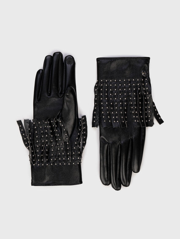 Eco leather gloves with rhinestones - 1