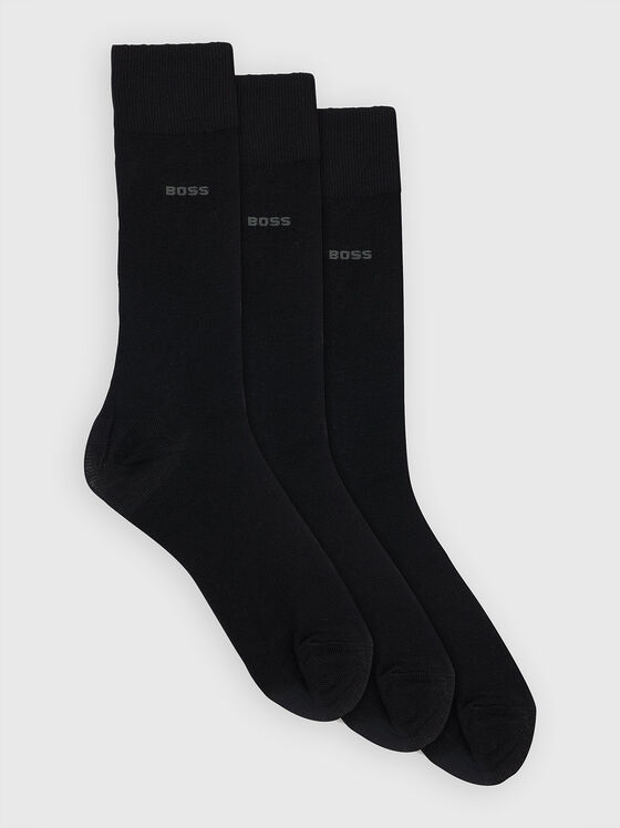 Три чифта черни чорапи с лого детайл  - 1