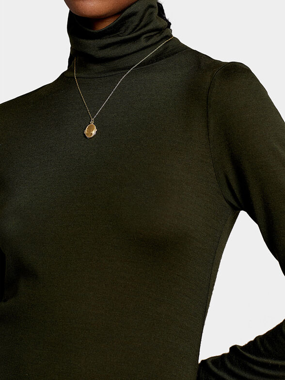 Turtleneck green dress with long sleeve - 3