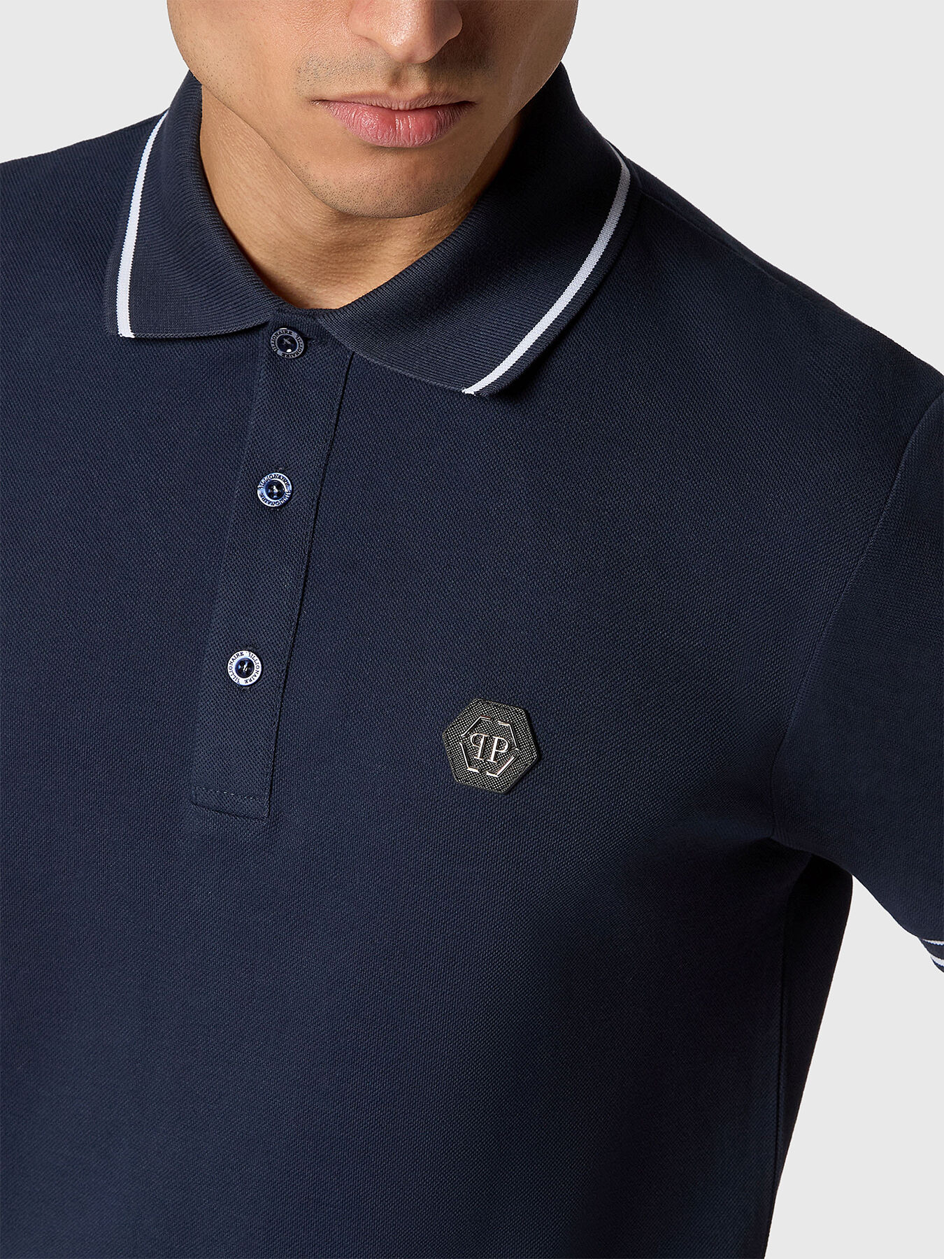 Black cotton polo shirt with logo accent brand PHILIPP PLEIN