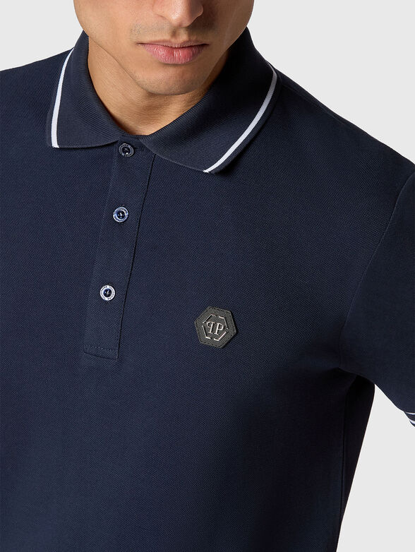Black cotton polo shirt with logo accent - 4