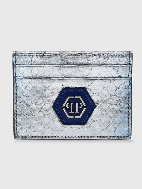 Silver snakeskin card holder with logo - 1