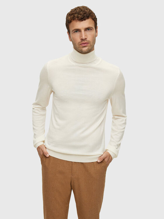 Вълнен пуловер с поло яка MUSSO-P в цвят екрю - 1