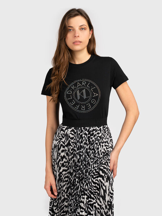 Black T-shirt with rhinestone logo - 1