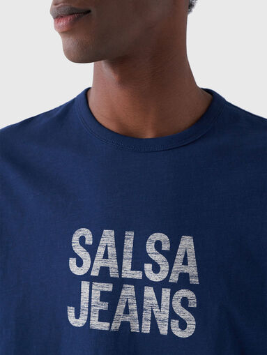 Dark blue cotton T-shirt with logo accent - 5