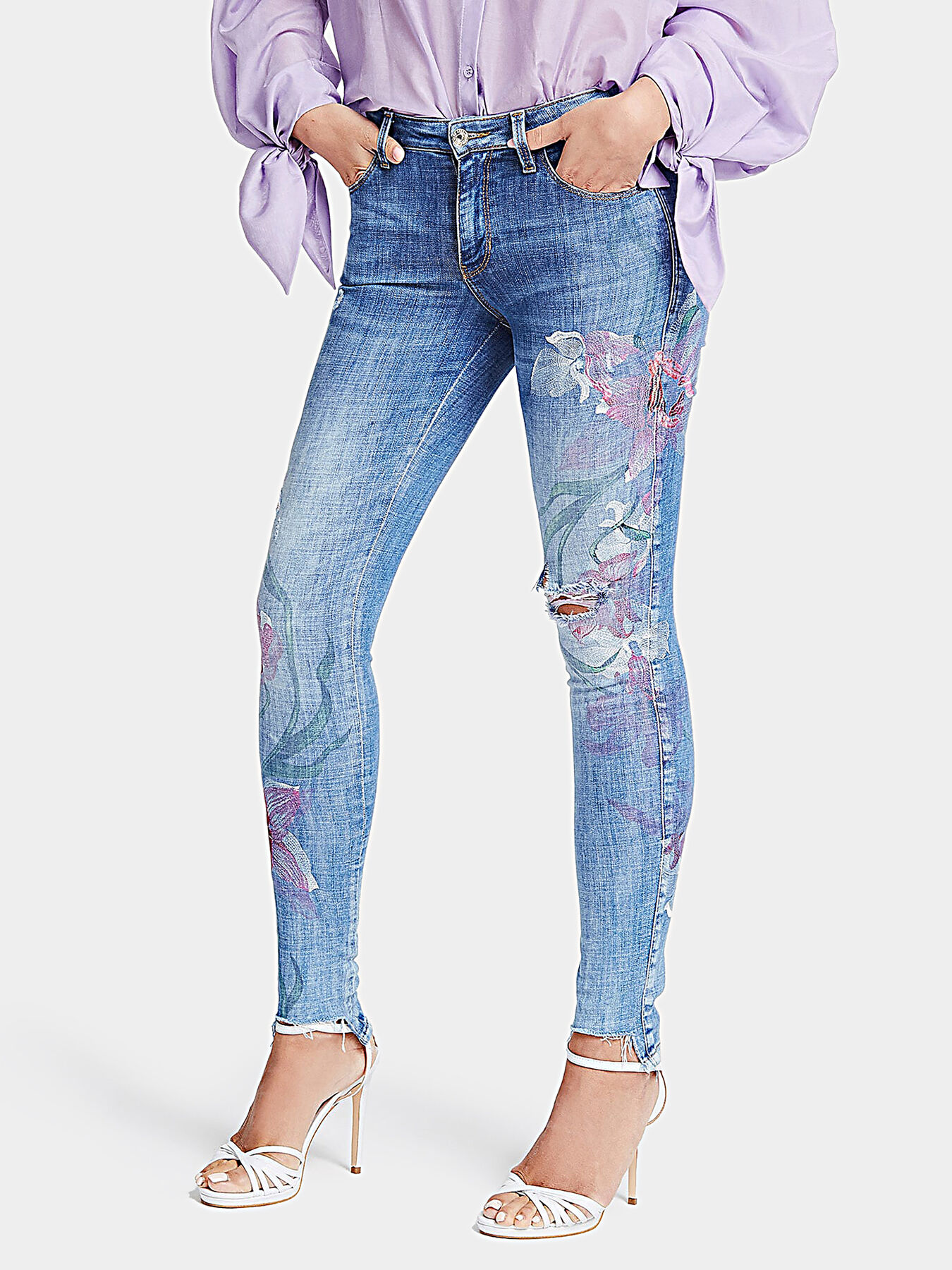 SEXY CURVE Skinny jeans with floral motifs brand GUESS