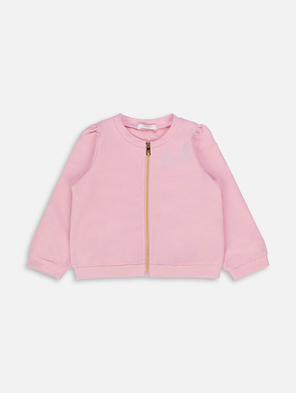Pink sweatshirt with logo from applied rhinestones - 1