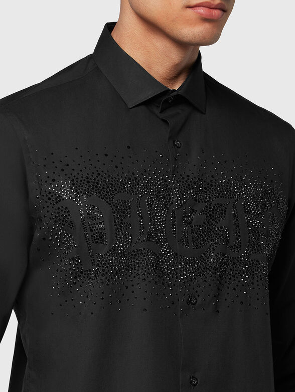 Black cotton shirt with gothic logo accent - 4