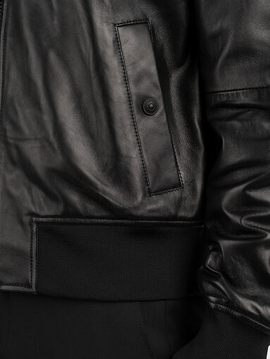 Leather jacket with embroidered logo - 4