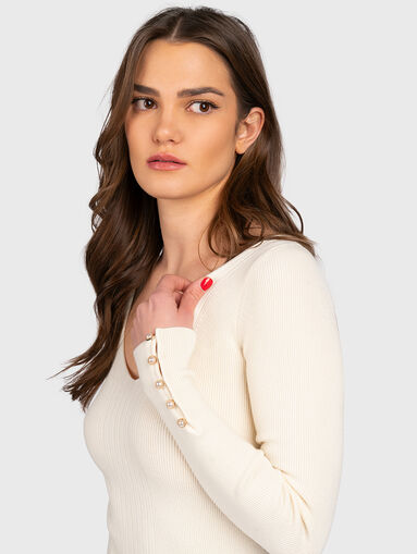 LENA sweater with V-neck and accent sleeves - 5