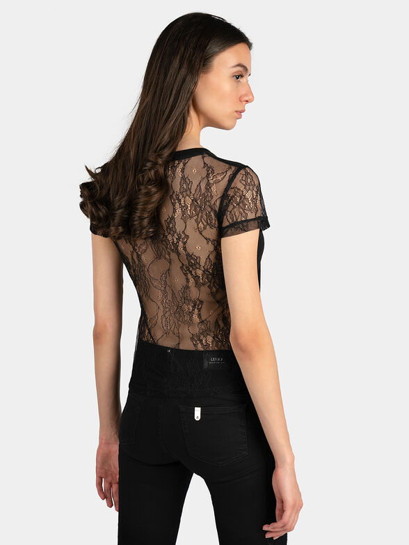 Black cotton t-shirt with lace - 3