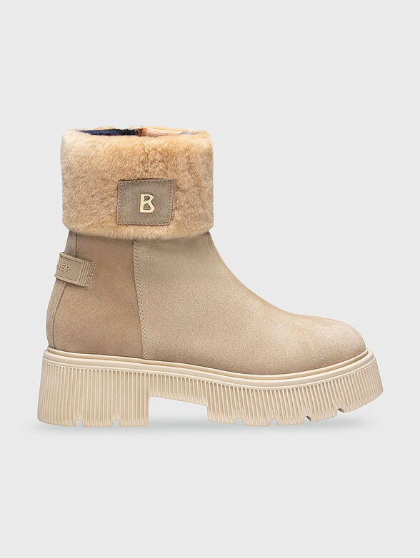 TURIN leather boots with wool detail and logo - 1