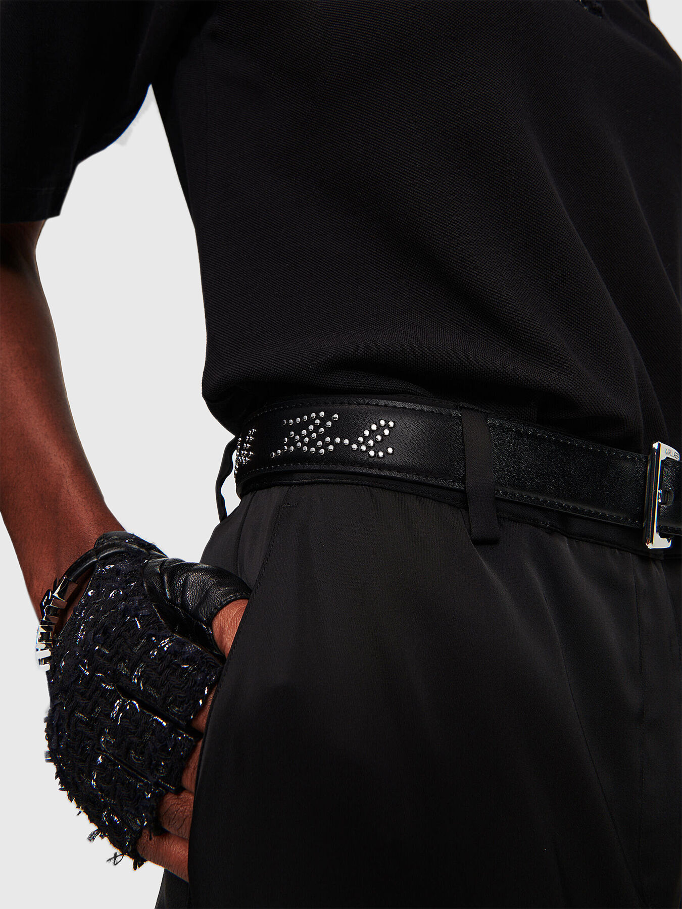 KARL LAGERFELD ベルト ブラック S K/SIGNATURE black belt with rhinestones brand Karl Lagerfeld