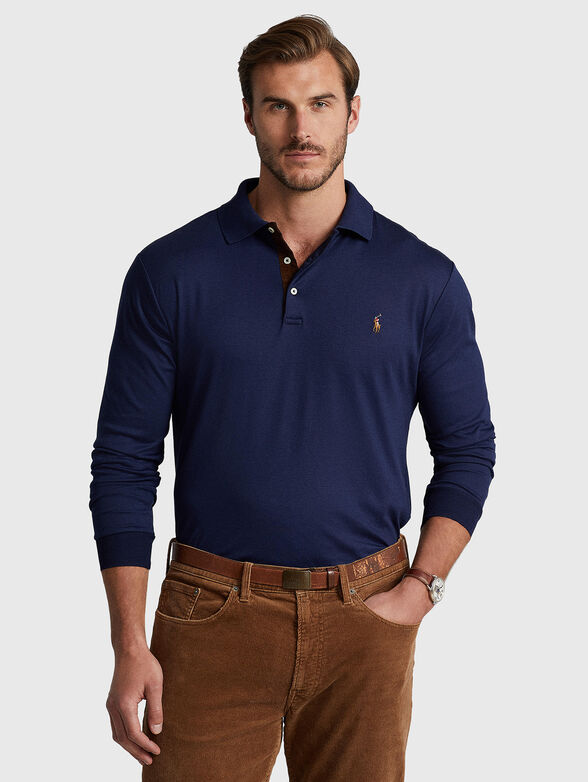 Blue cotton Polo-shirt with long sleeves - 1