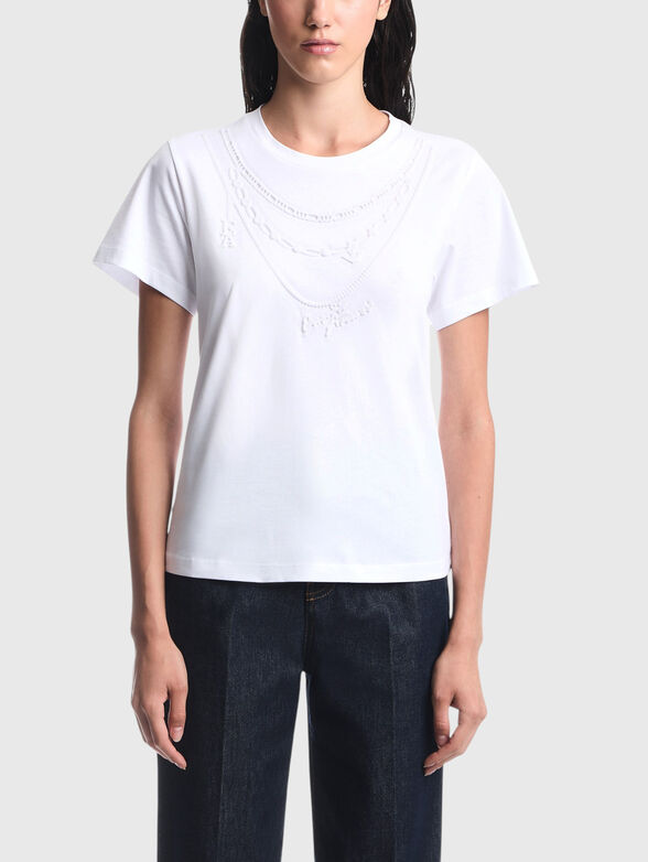 Cotton T-shirt with raised embroidery - 1