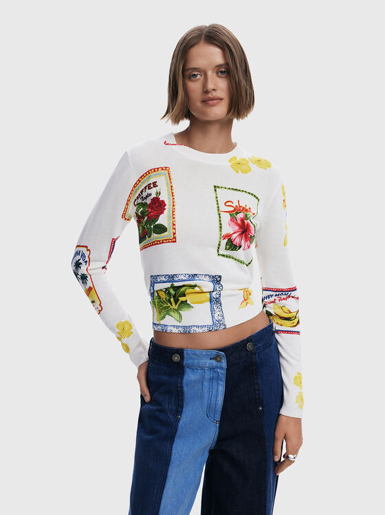 Sweater with oval neckline and print - 1