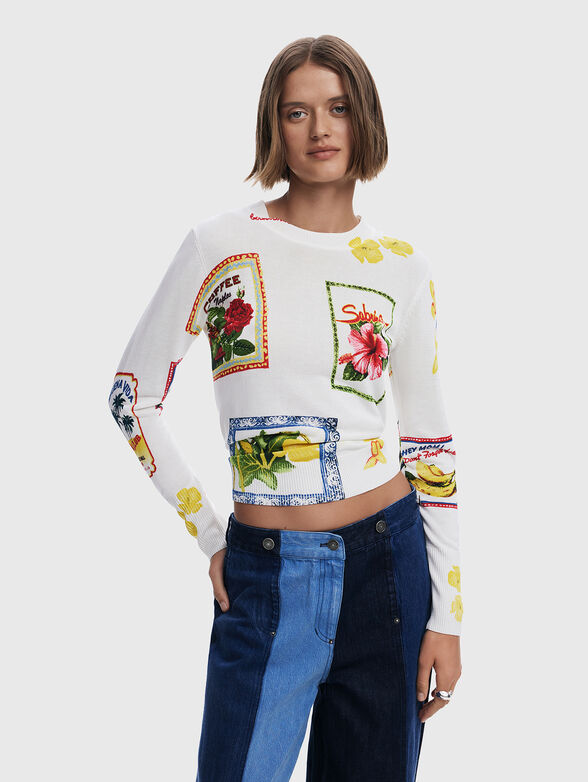 Sweater with oval neckline and print - 1