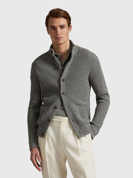 Waffle knit wool-cotton cardigan - 1