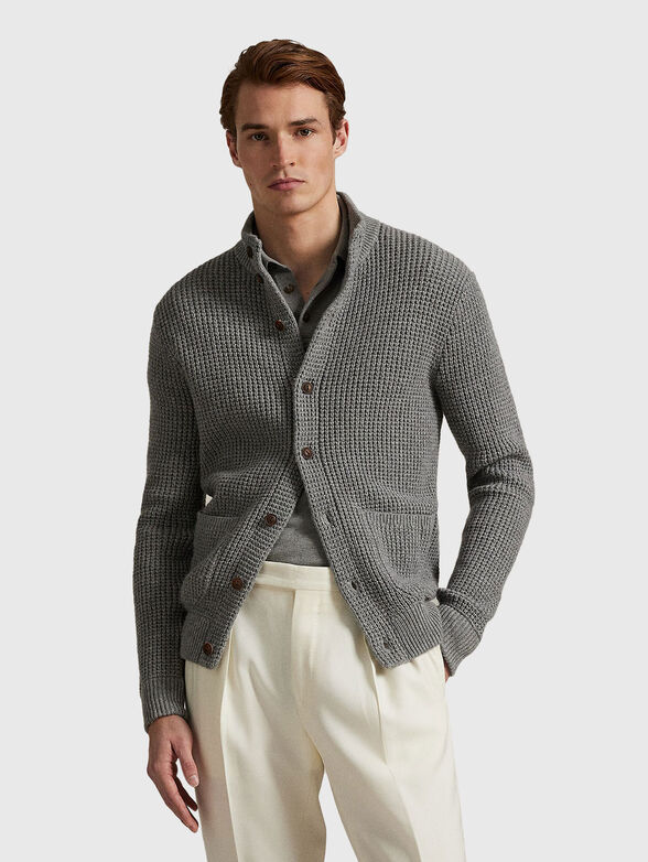 Waffle knit wool-cotton cardigan - 1