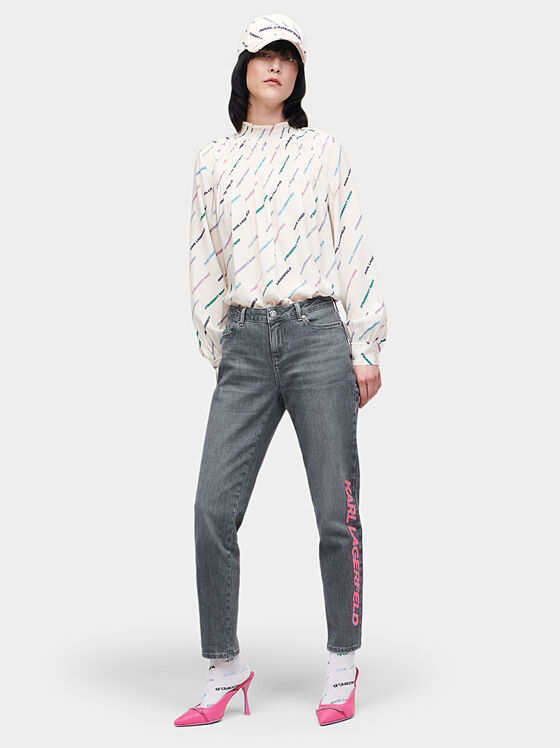 Grey jeans with contrasting logo detail - 1