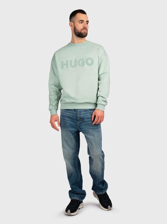 Cotton sweatshirt with oval neckline and accent logo - 1