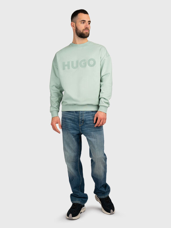 Cotton sweatshirt with oval neckline and accent logo - 1