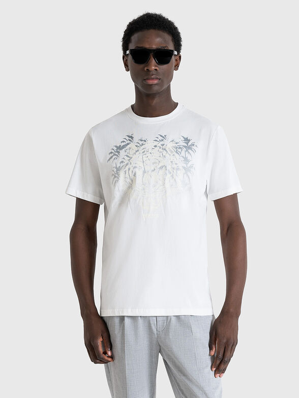 Cotton T-shirt with print in dark blue color - 1