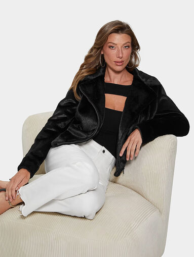 LAVINIA biker jacket with faux fur texture - 5