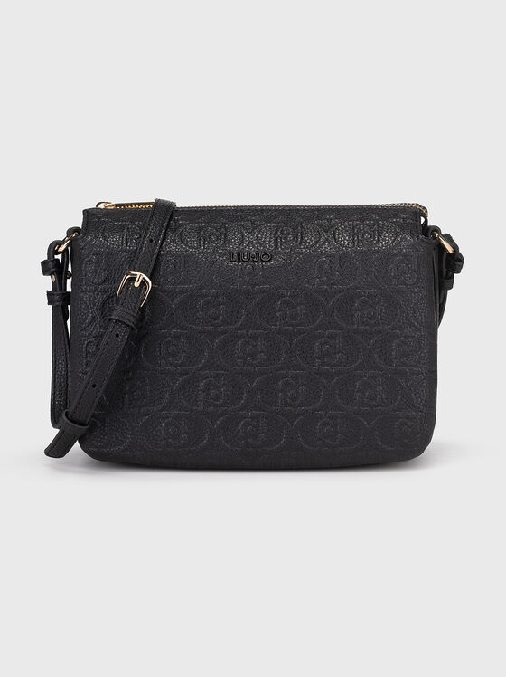 Черна кросбоди чанта с релефна лого текстура - 1