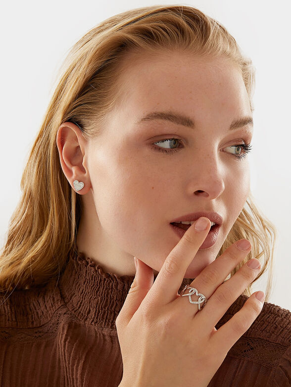 HEART TO HEART earrings with crystals in rose pink  - 2